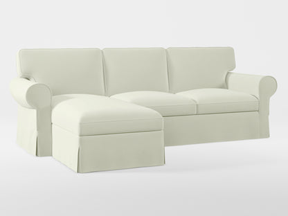 Ikea EKTORP 3-seat sofa with chaise longue cover (left/right) made by Covereo in upholstery named PECADLY Ivory Touch