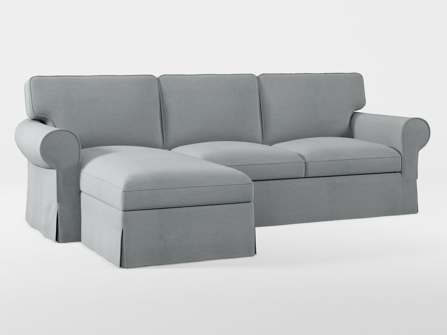 Ikea EKTORP 3-seat sofa with chaise longue cover (left/right) made by Covereo in upholstery named PECADLY Pebble Grey