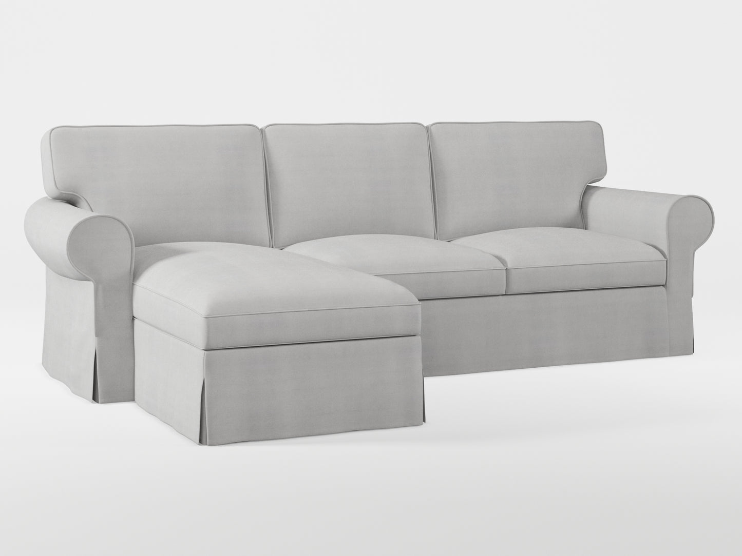 Ikea EKTORP 3-seat sofa with chaise longue cover (left/right) made by Covereo in upholstery named TUNSO Grey One