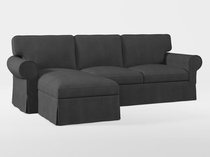 Ikea EKTORP 3-seat sofa with chaise longue cover (left/right) made by Covereo in upholstery named TUNSO Grey Three