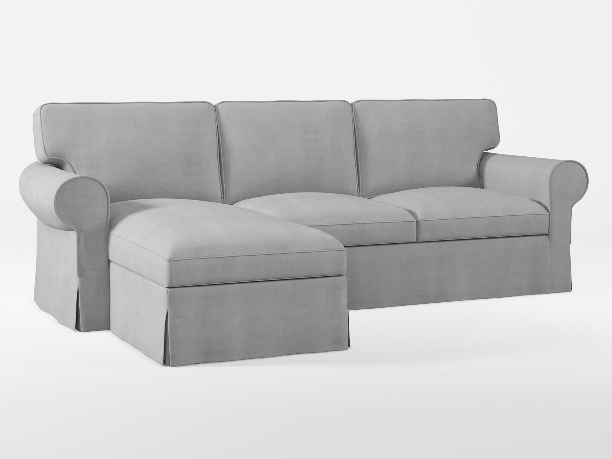 Ikea EKTORP 3-seat sofa with chaise longue cover (left/right) made by Covereo in upholstery named TUNSO Grey Two