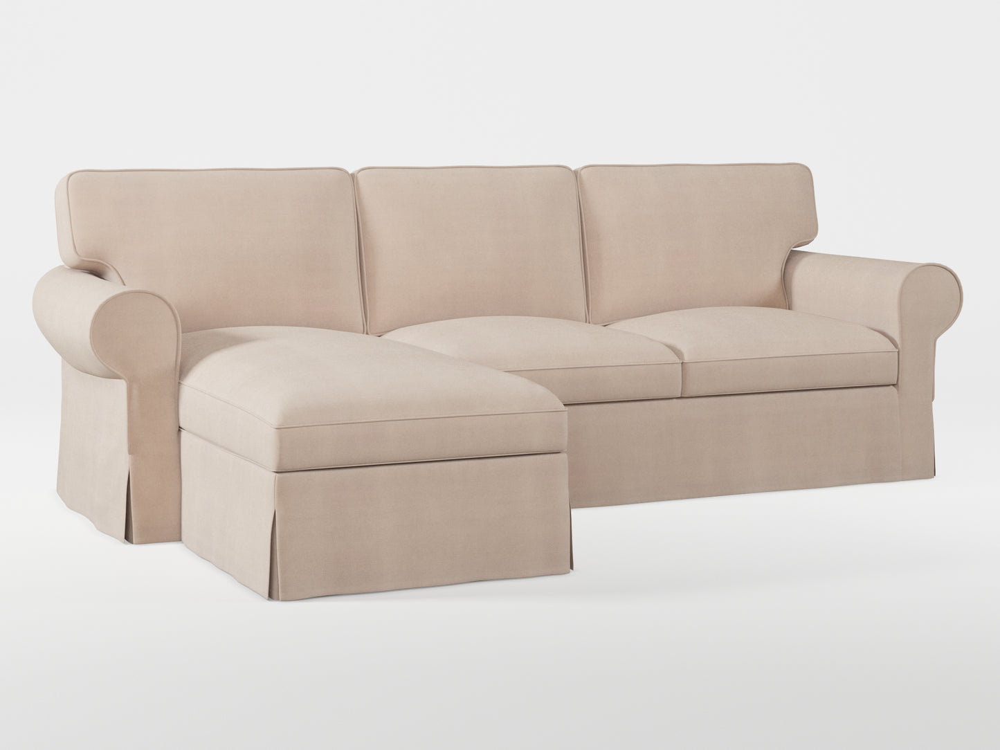 Ikea EKTORP 3-seat sofa with chaise longue cover (left/right) made by Covereo in upholstery named TUNSO Nude Four