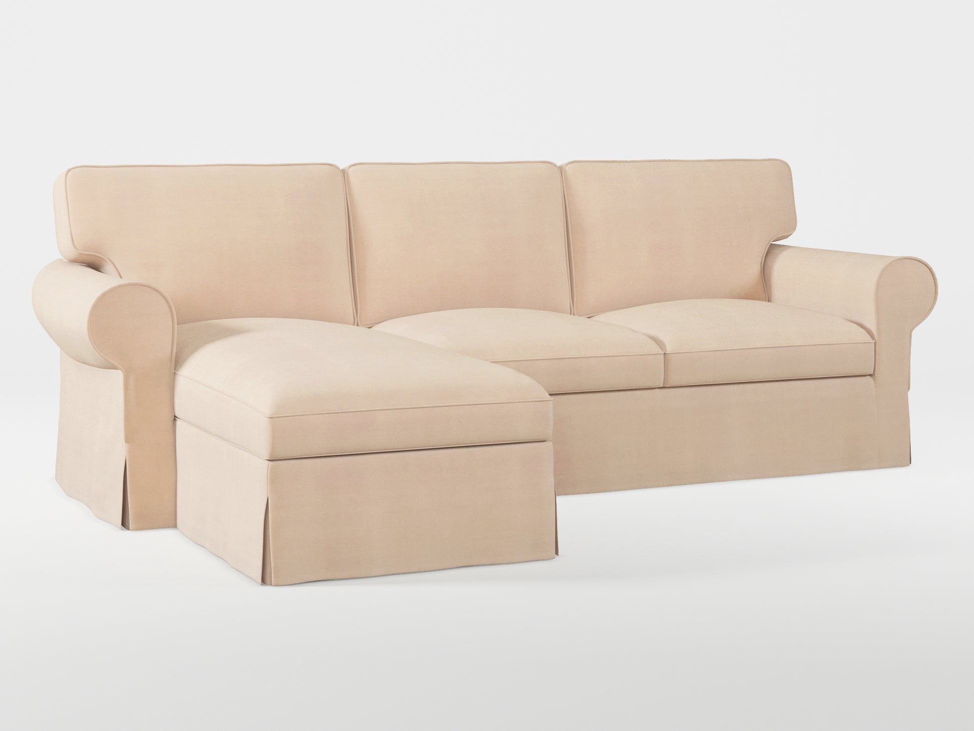 Ikea EKTORP 3-seat sofa with chaise longue cover (left/right) made by Covereo in upholstery named TUNSO Nude Three