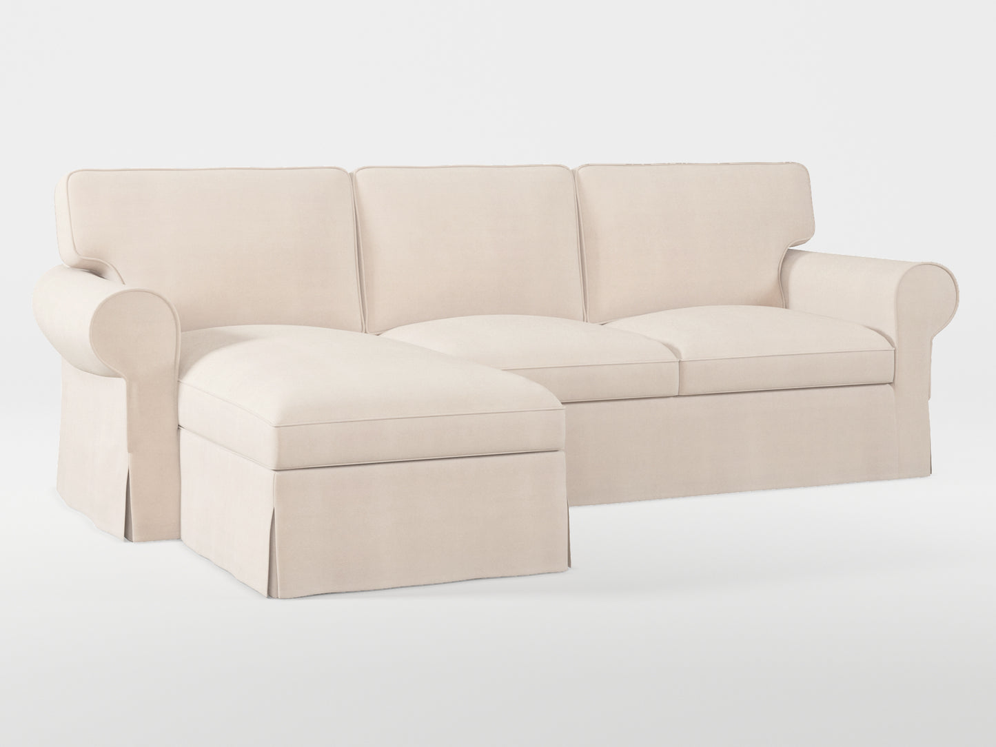 Ikea EKTORP 3-seat sofa with chaise longue cover (left/right) made by Covereo in upholstery named TUNSO Nude Two