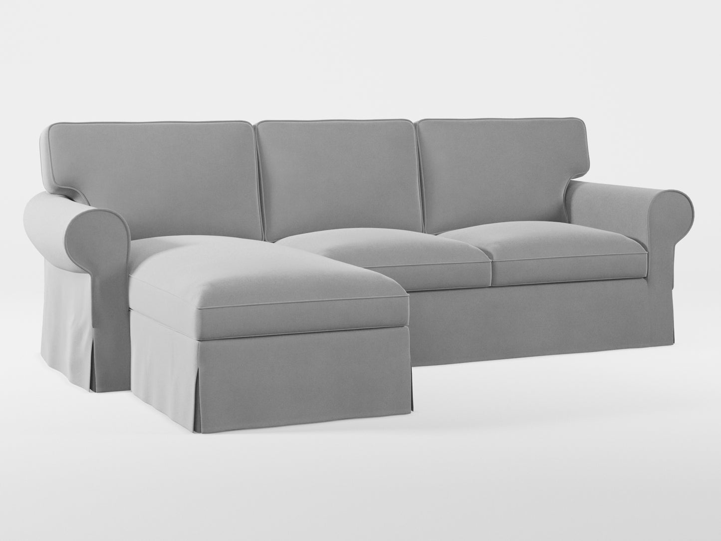 Ikea EKTORP 3-seat sofa with chaise longue cover (left/right) made by Covereo in upholstery named VELVET Cool Grey