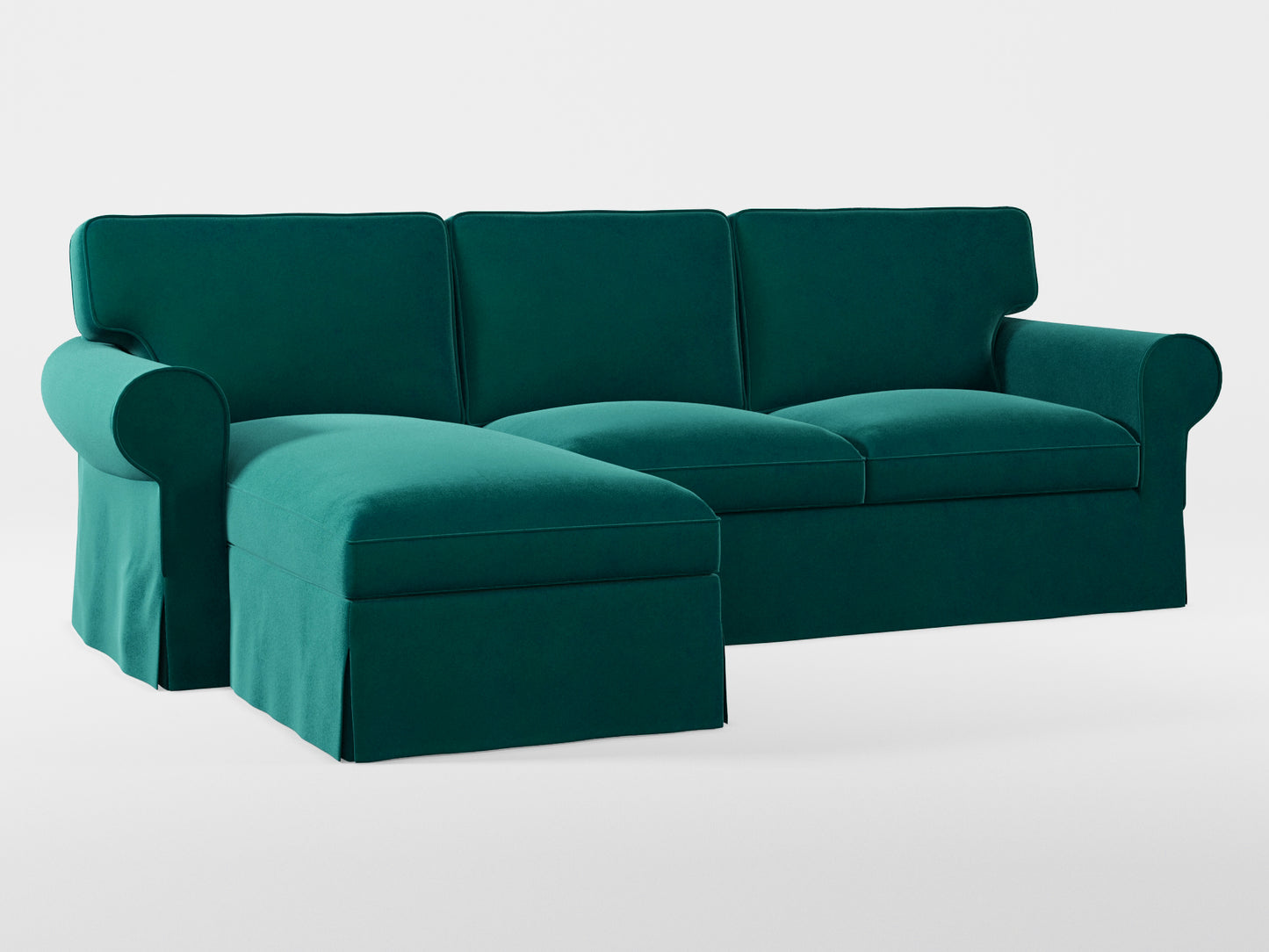 Ikea EKTORP 3-seat sofa with chaise longue cover (left/right) made by Covereo in upholstery named VELVET Dark Teal