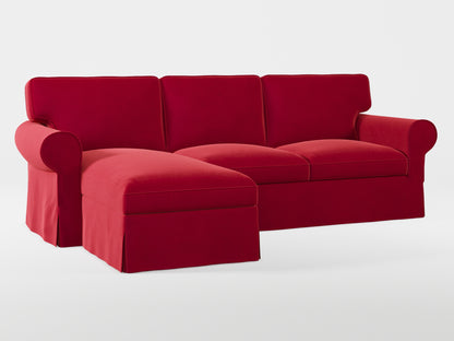 Ikea EKTORP 3-seat sofa with chaise longue cover (left/right) made by Covereo in upholstery named VELVET Intense Red