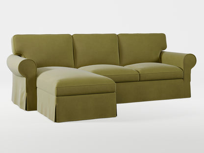 Ikea EKTORP 3-seat sofa with chaise longue cover (left/right) made by Covereo in upholstery named VELVET Olive Dream