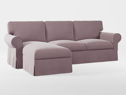 Ikea EKTORP 3-seat sofa with chaise longue cover (left/right) made by Covereo in upholstery named VELVET Peaceful Lily