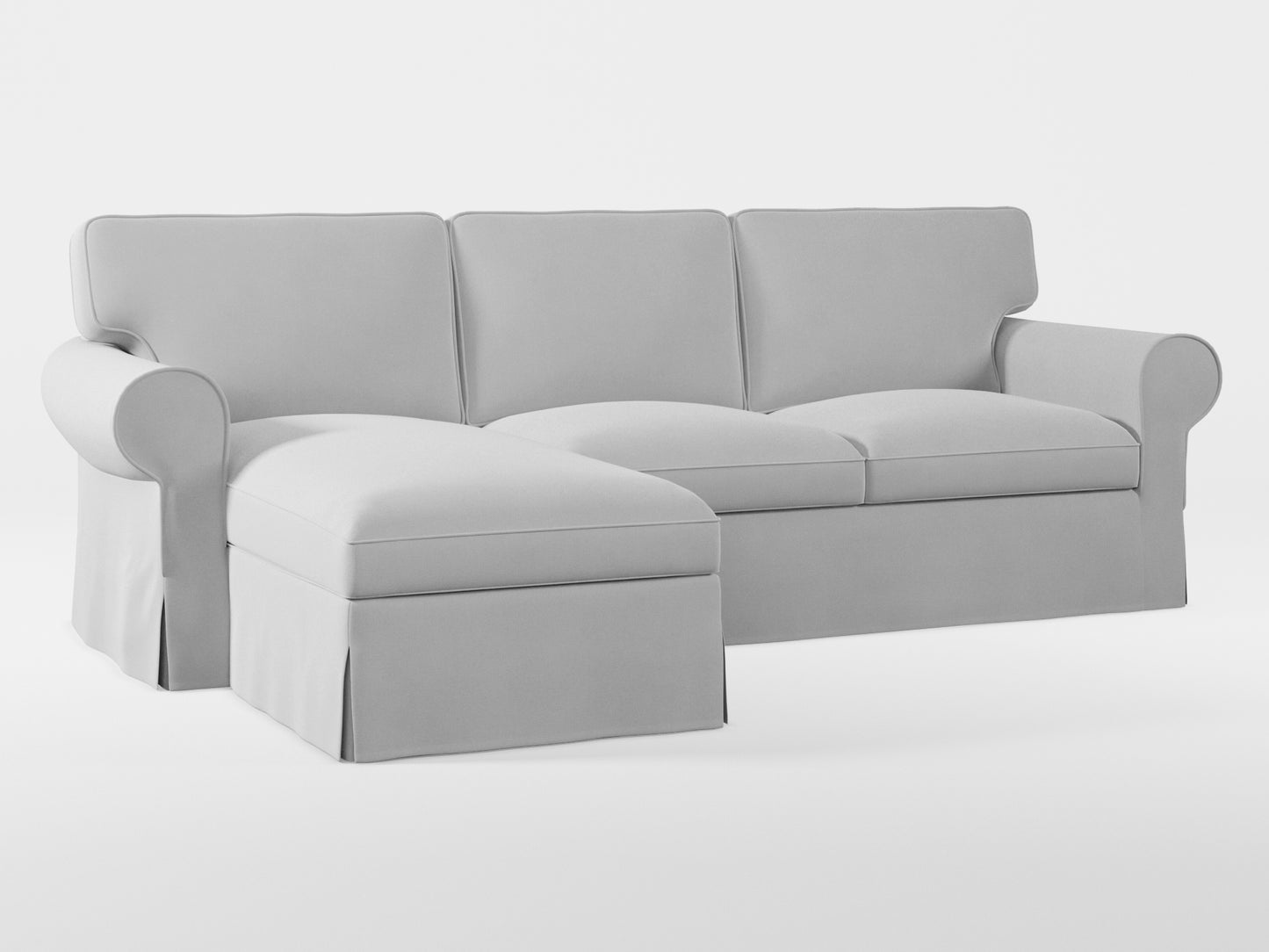 Ikea EKTORP 3-seat sofa with chaise longue cover (left/right) made by Covereo in upholstery named VELVET Queen of Ice