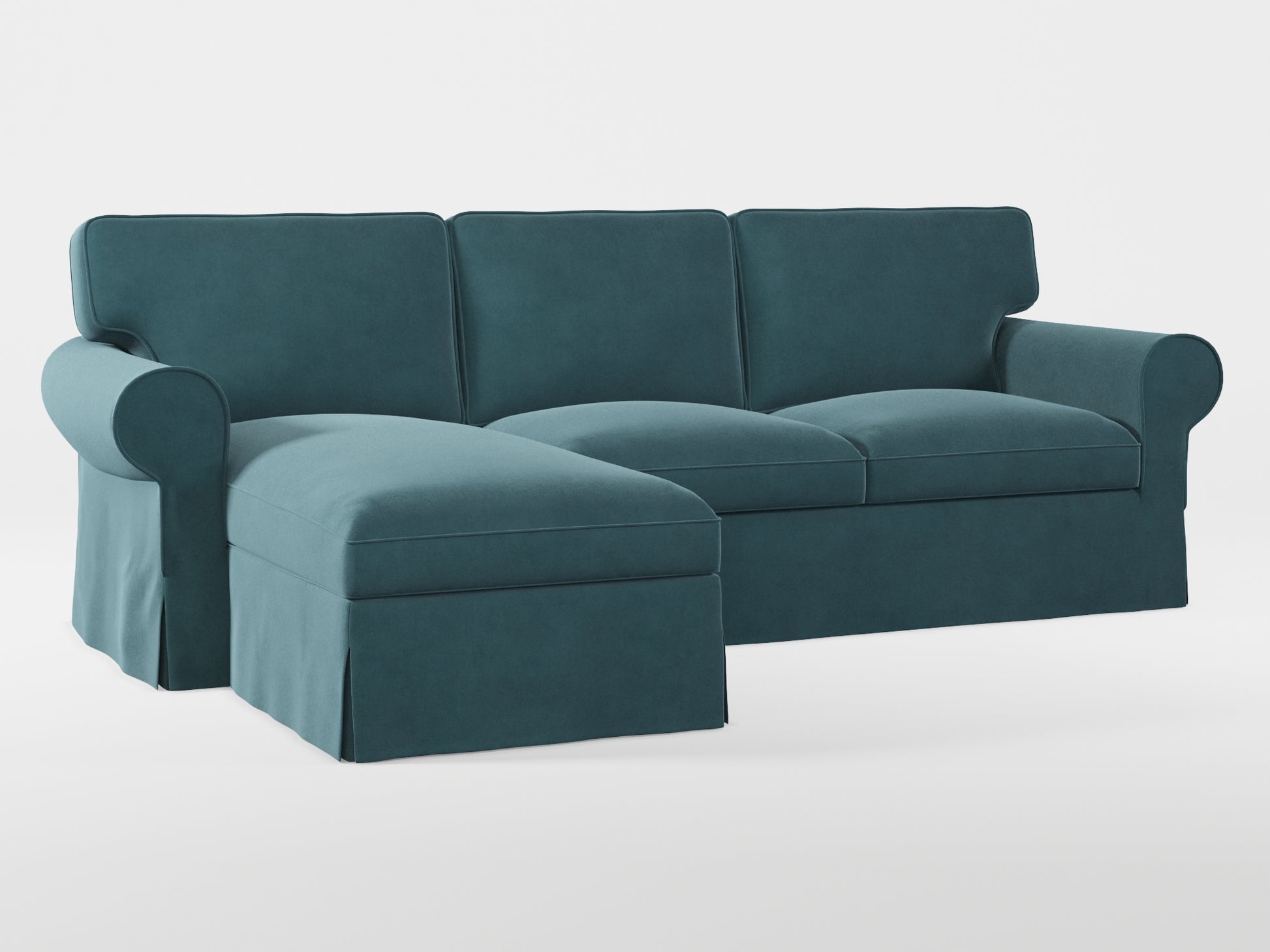 Ikea EKTORP 3-seat sofa with chaise longue cover (left/right) made by Covereo in upholstery named VELVET Smoky Blue