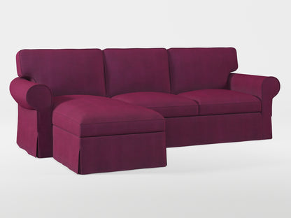 Ikea EKTORP 3-seat sofa with chaise longue cover (left/right) made by Covereo in upholstery named TUNSO Violet Pansy