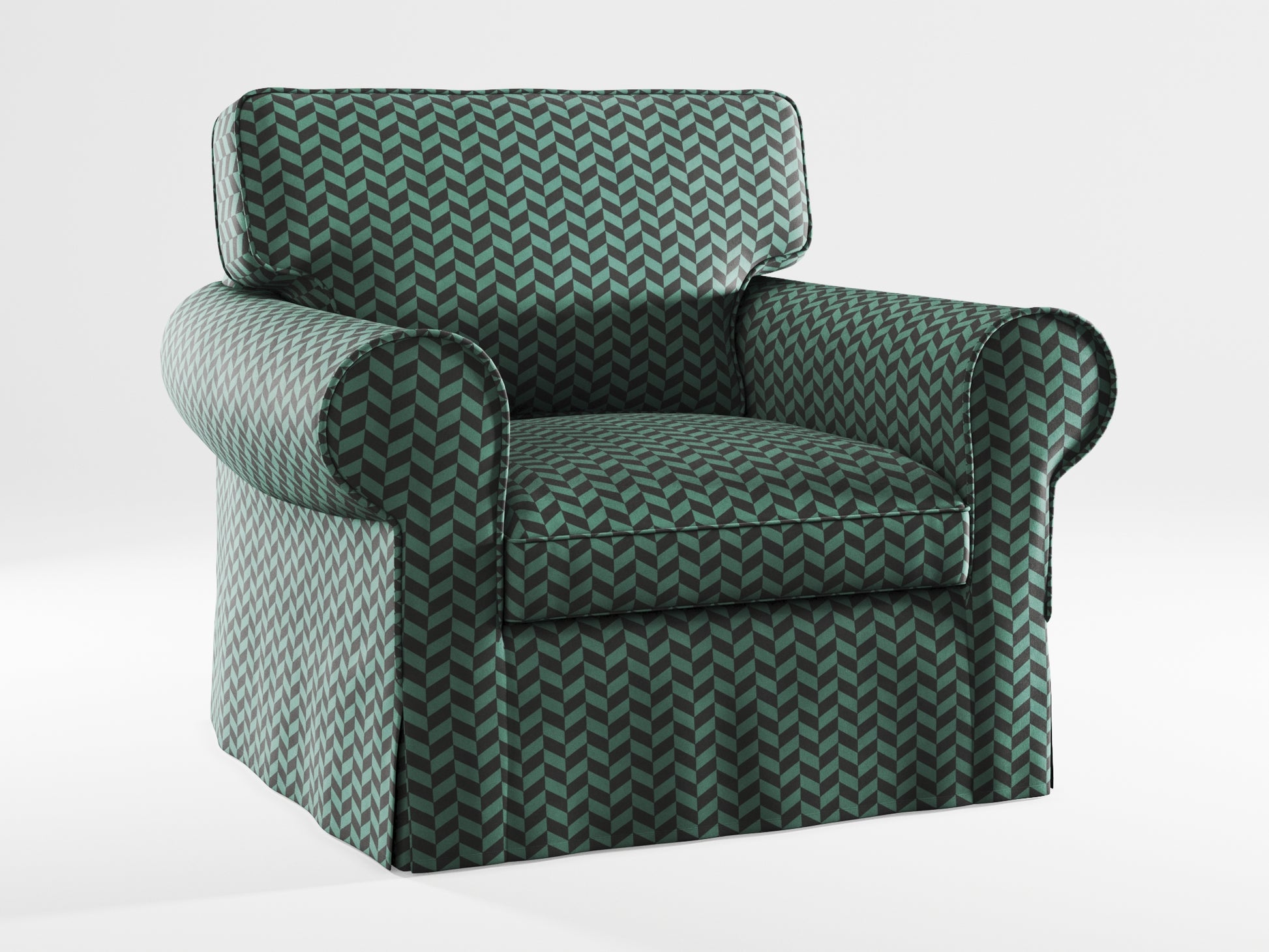 Ikea EKTORP Armchair cover made by Covereo in upholstery named HERRINGBONE Green