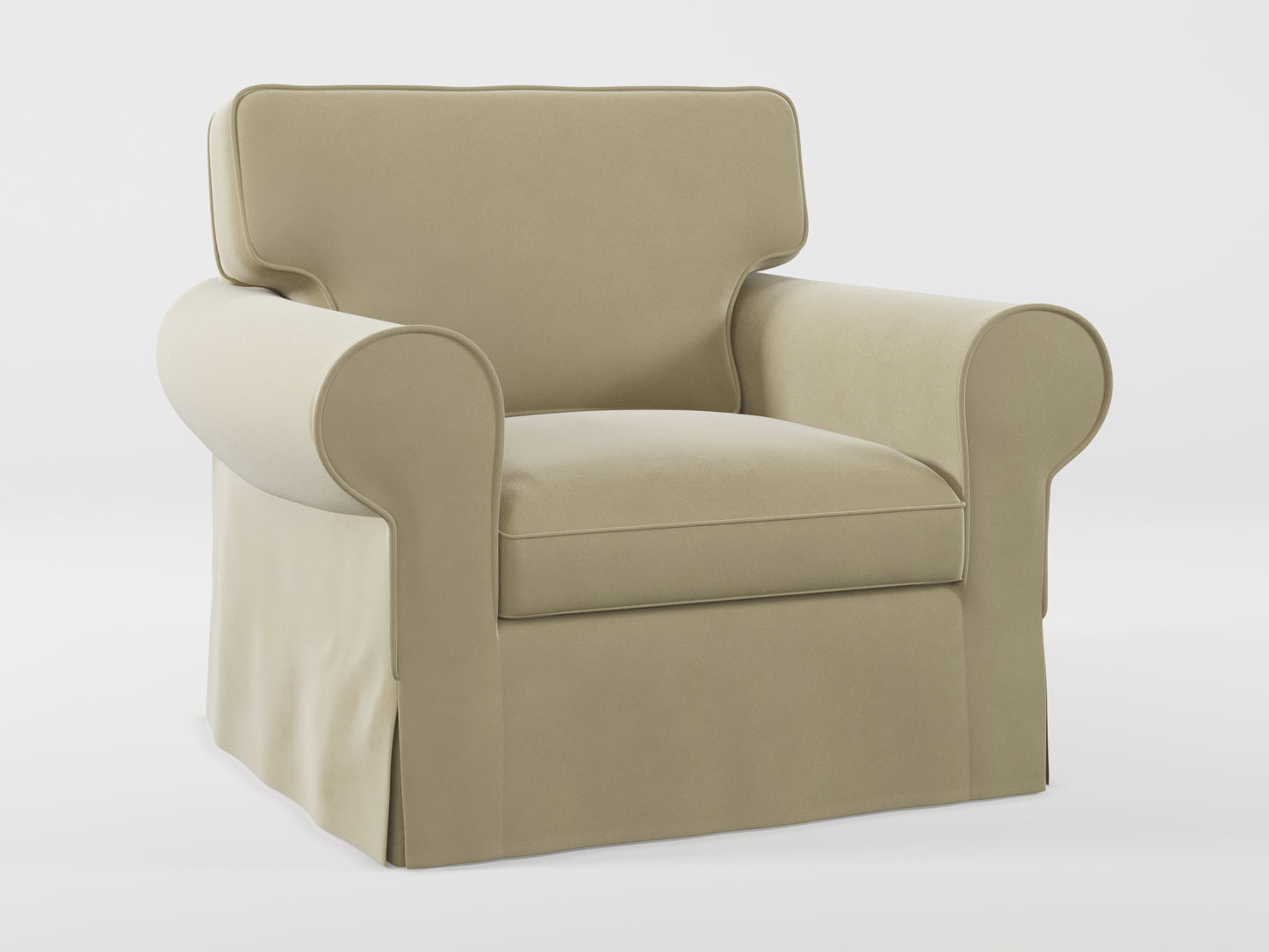 Ikea EKTORP Armchair cover made by Covereo in upholstery named VELVET Ashen Beige