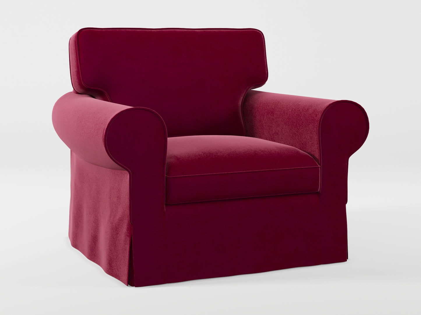 Ikea EKTORP Armchair cover made by Covereo in upholstery named VELVET Beetroot Cocktail