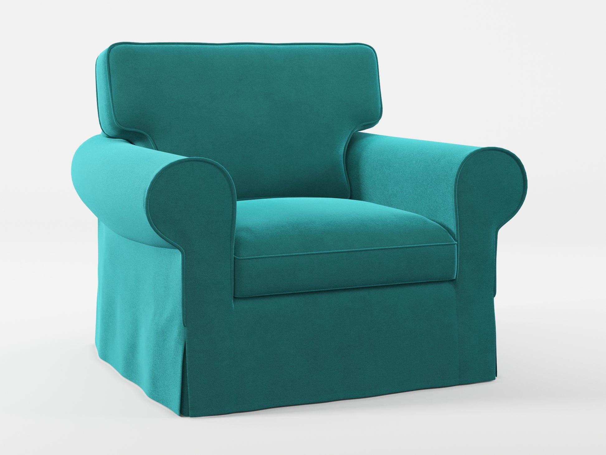 Ikea EKTORP Armchair cover made by Covereo in upholstery named VELVET Turquoise Twist