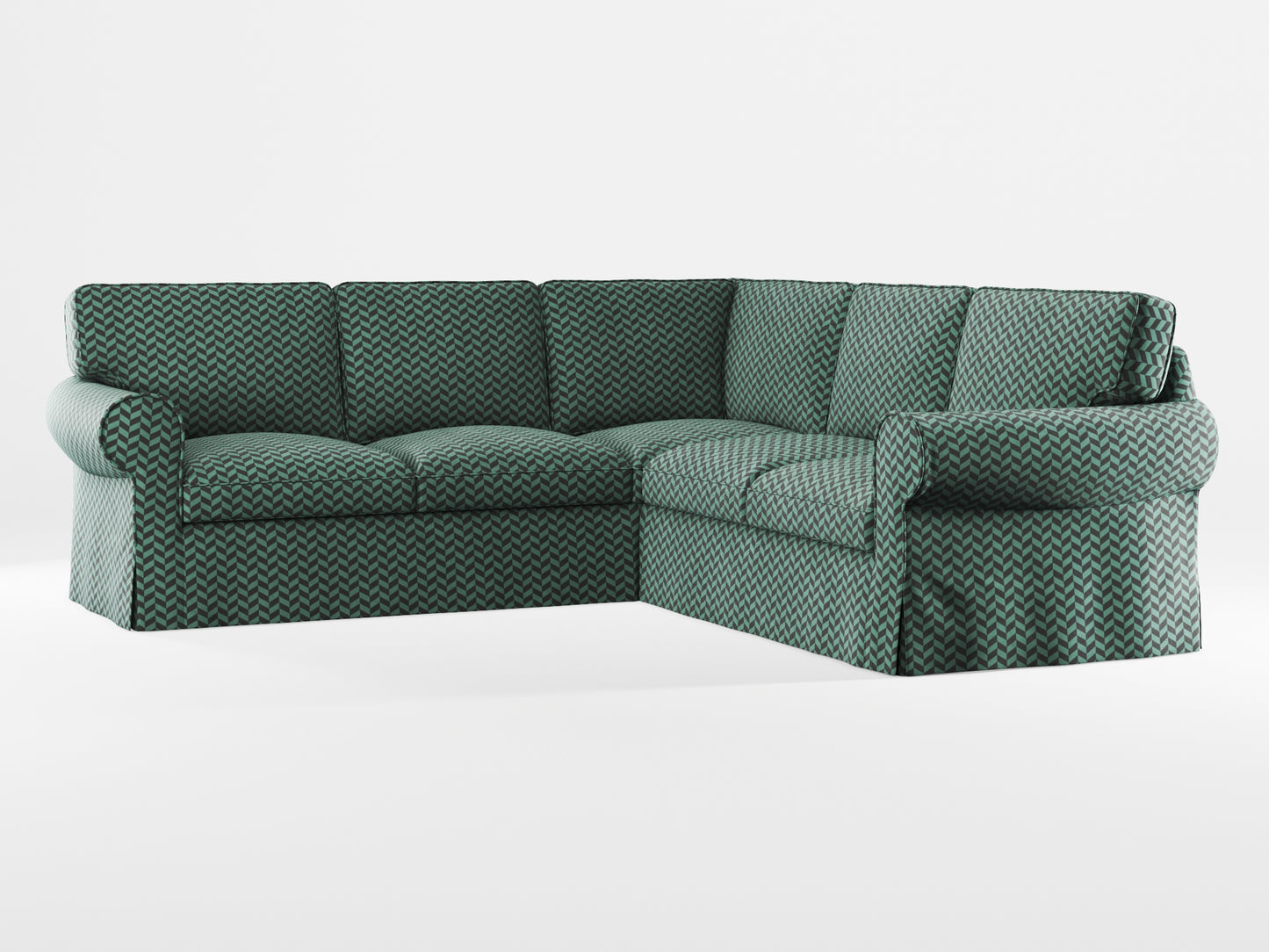 Ikea EKTORP Corner sofa, 4-seat cover made by Covereo in upholstery named HERRINGBONE Green