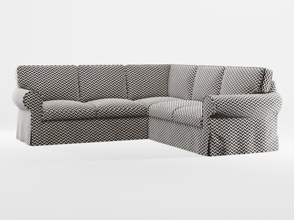 Ikea EKTORP Corner sofa, 4-seat cover made by Covereo in upholstery named HERRINGBONE Silver