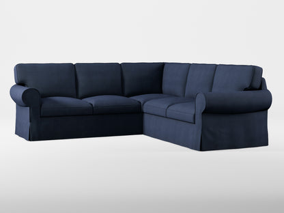 Ikea EKTORP Corner sofa, 4-seat cover made by Covereo in upholstery named OMON Elegant Marine