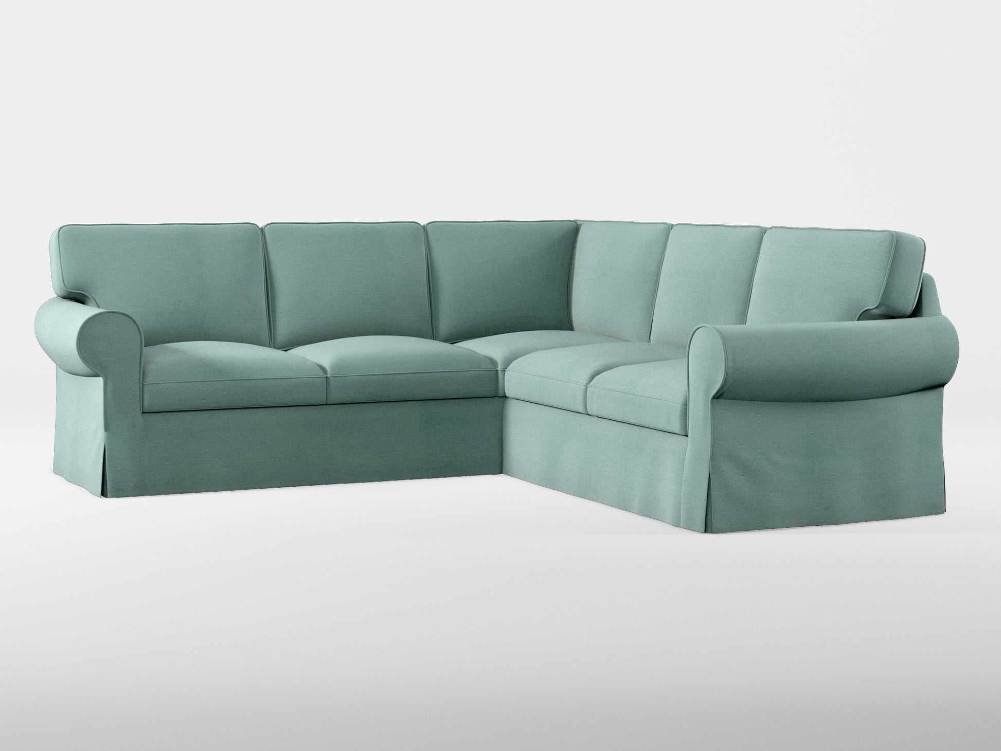 Ikea EKTORP Corner sofa, 4-seat cover made by Covereo in upholstery named PECADLY Misty Blue