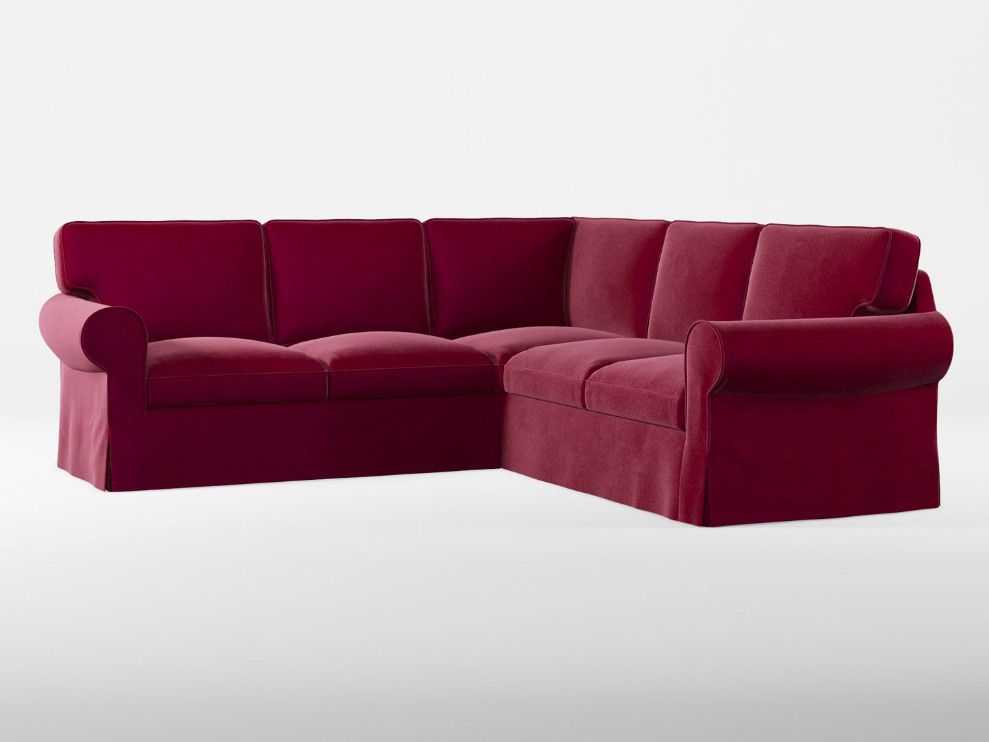 Ikea EKTORP Corner sofa, 4-seat cover made by Covereo in upholstery named VELVET Beetroot Cocktail