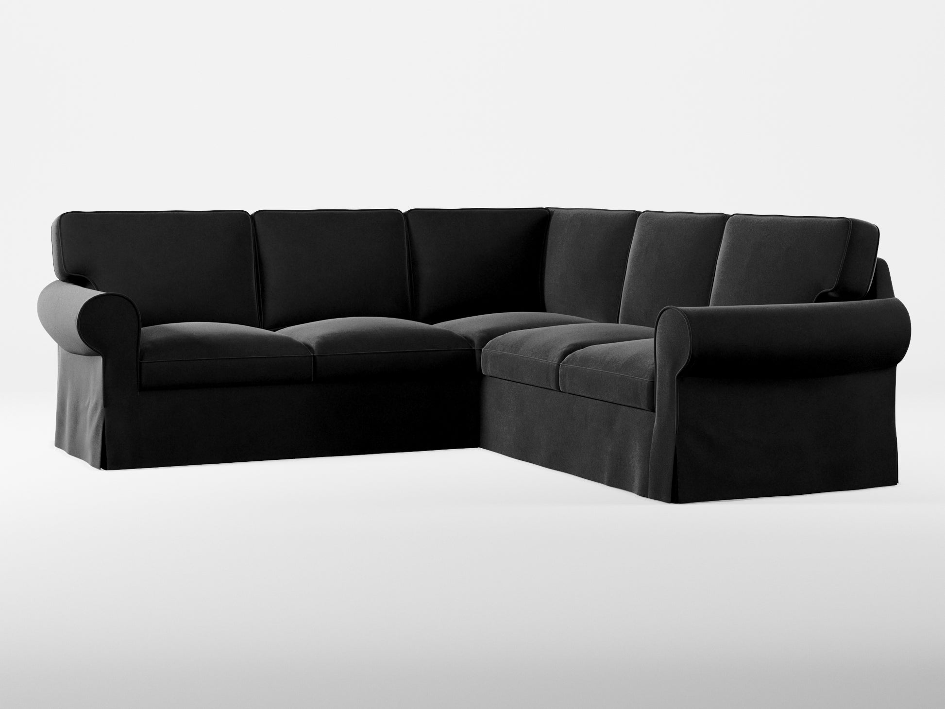 Ikea EKTORP Corner sofa, 4-seat cover made by Covereo in upholstery named VELVET Shiny Black