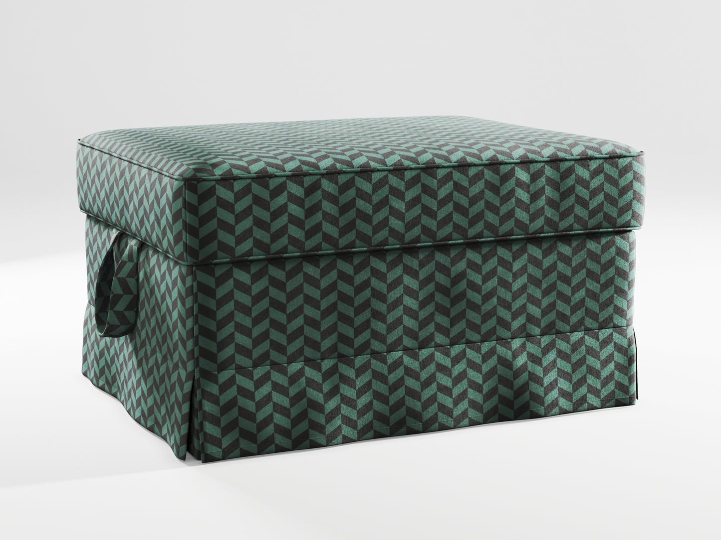 Ikea EKTORP Footstool cover made by Covereo in upholstery named HERRINGBONE Green