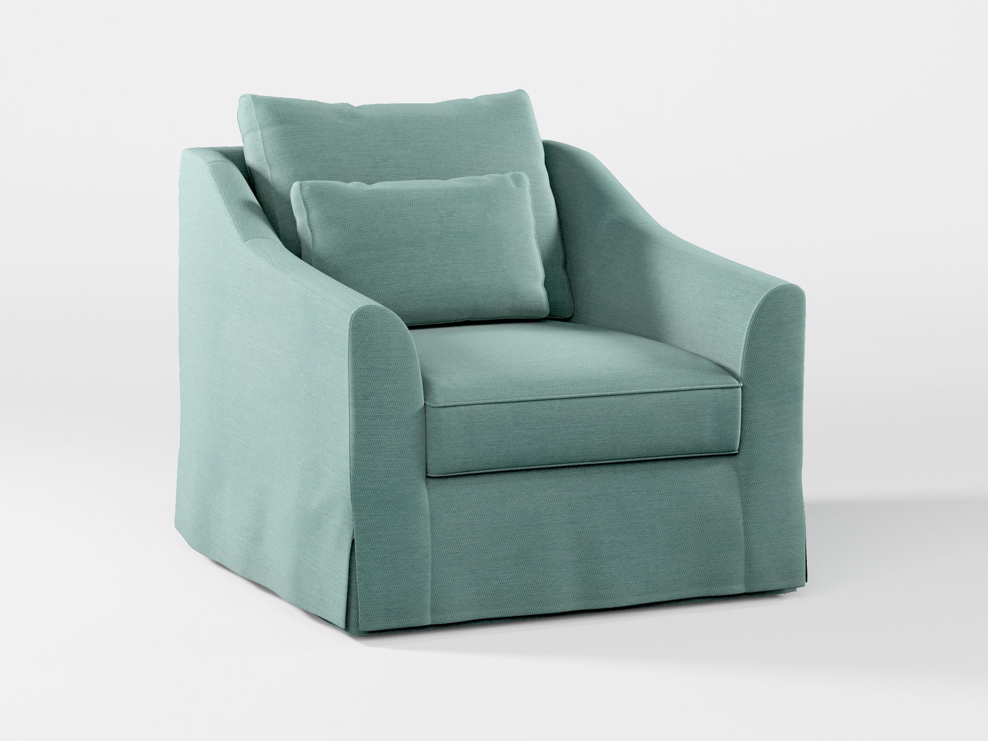 Ikea FARLOV Armchair cover (with pillow cover) made by Covereo in upholstery named PECADLY Misty Blue