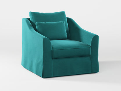 Ikea FARLOV Armchair cover (with pillow cover) made by Covereo in upholstery named VELVET Turquoise Twist