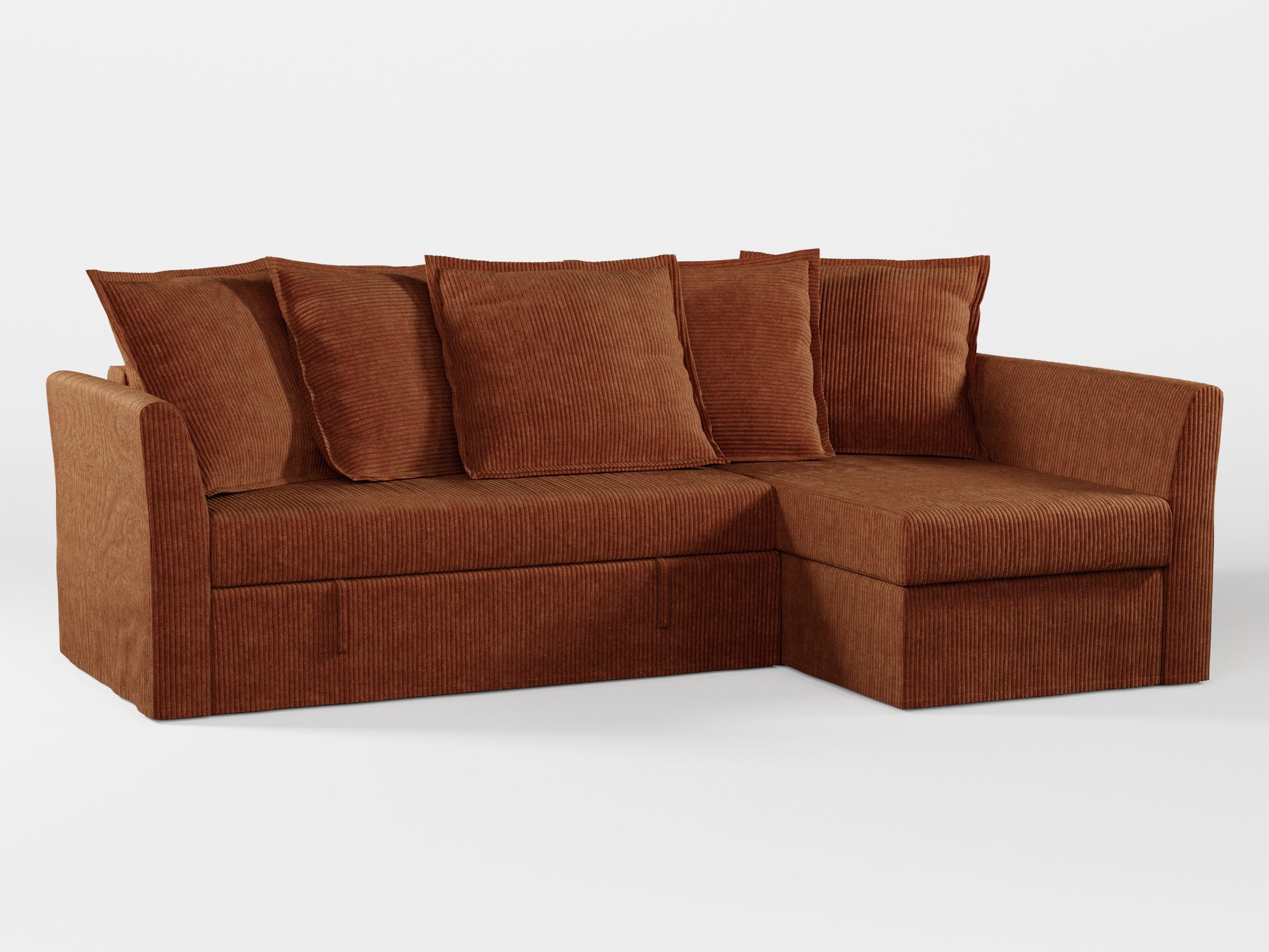 Ikea HOLMSUND Corner sofa-bed cover (with 5 pillows covers) made by Covereo in upholstery named COSY Chestnut