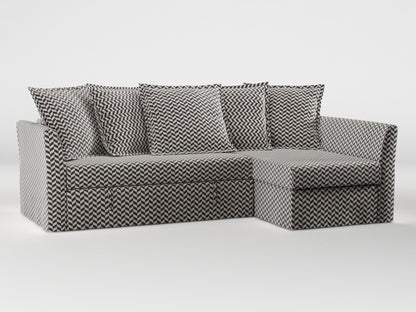 Ikea HOLMSUND Corner sofa-bed cover (with 5 pillows covers) made by Covereo in upholstery named HERRINGBONE Silver