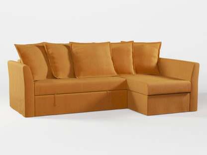 Ikea HOLMSUND Corner sofa-bed cover (with 5 pillows covers) made by Covereo in upholstery named OMON Classic Mustard