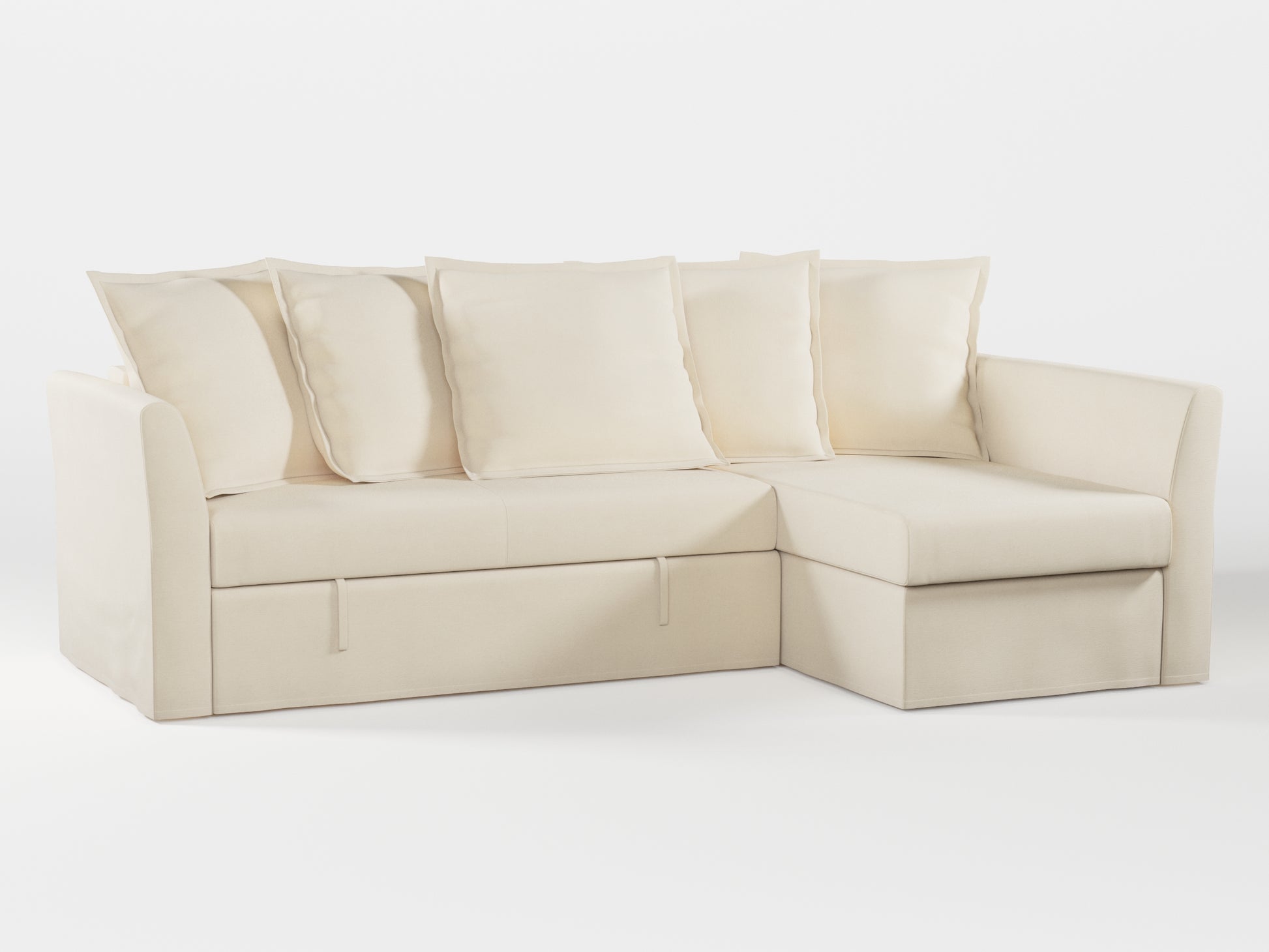 Ikea HOLMSUND Corner sofa-bed cover (with 5 pillows covers) made by Covereo in upholstery named OMON Natural Beige