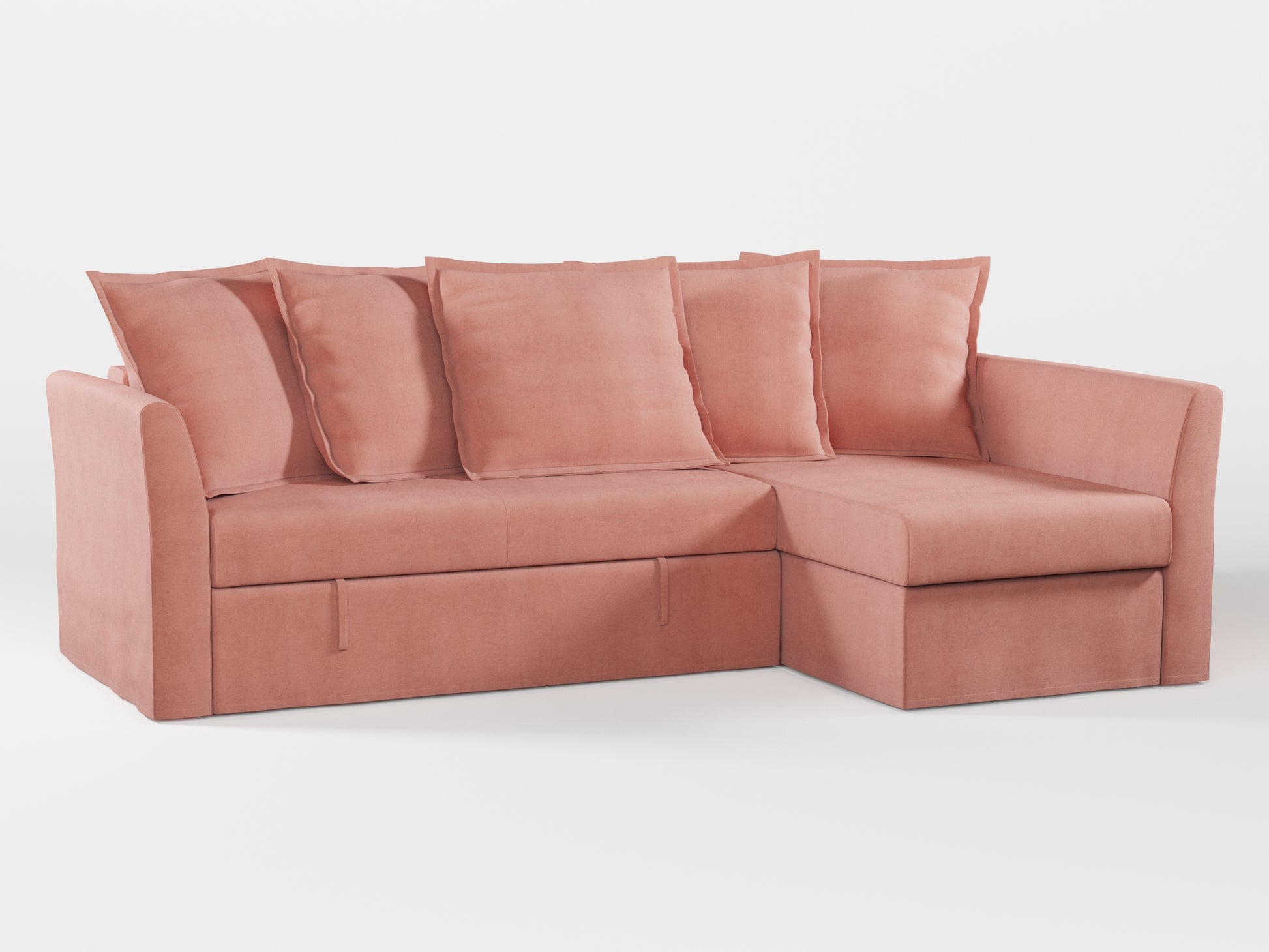 Ikea HOLMSUND Corner sofa-bed cover (with 5 pillows covers) made by Covereo in upholstery named OMON Powder Rose