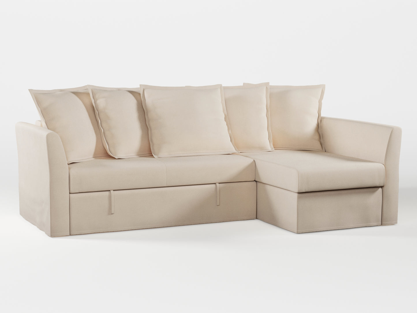 Ikea HOLMSUND Corner sofa-bed cover (with 5 pillows covers) made by Covereo in upholstery named OMON Vintage Beige