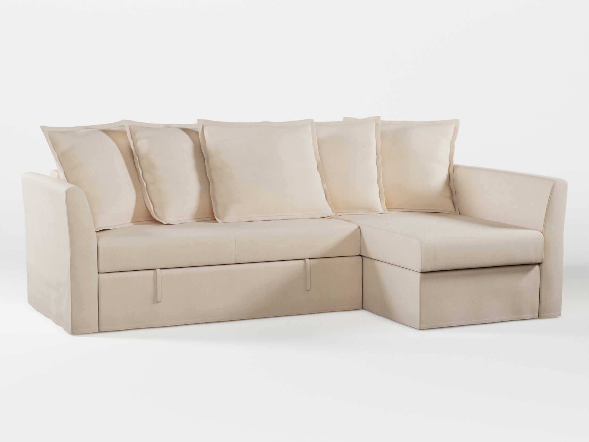 Ikea HOLMSUND Corner sofa-bed cover (with 5 pillows covers) made by Covereo in upholstery named OMON Vintage Beige