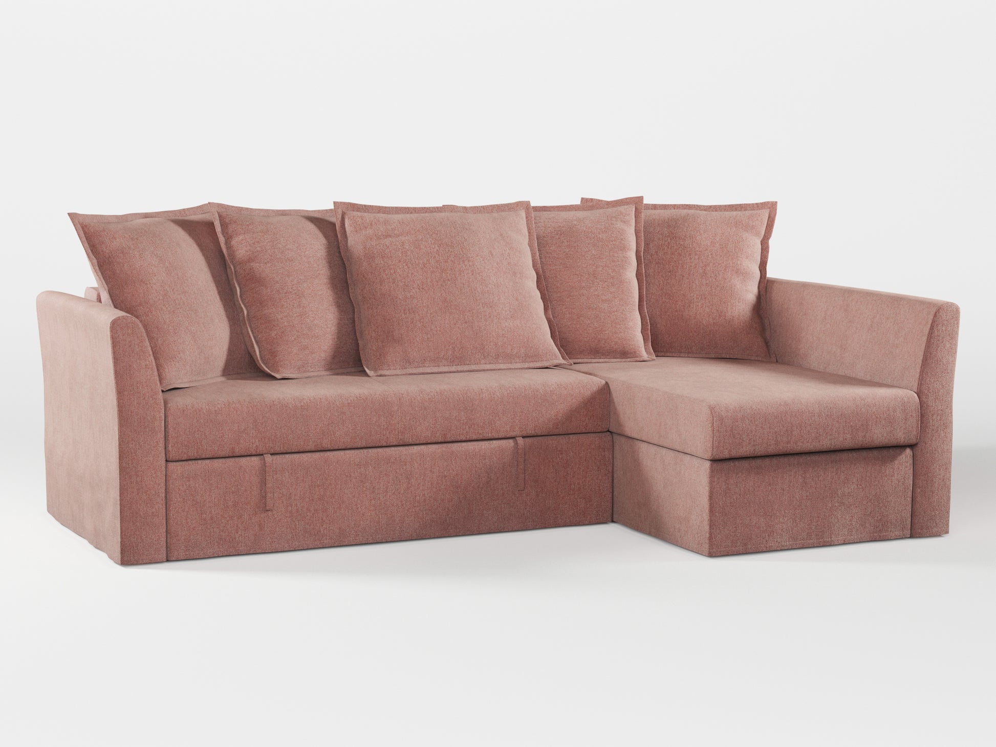 Ikea HOLMSUND Corner sofa-bed cover (with 5 pillows covers) made by Covereo in upholstery named MONTANA Pink Stone