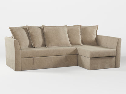 Ikea HOLMSUND Corner sofa-bed cover (with 5 pillows covers) made by Covereo in upholstery named MONTANA Soft Beige