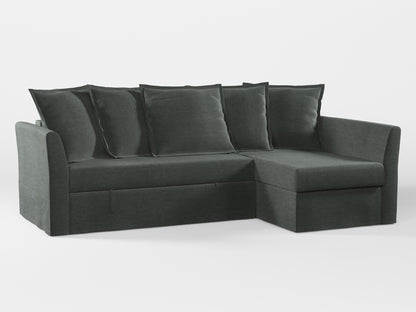 Ikea HOLMSUND Corner sofa-bed cover (with 5 pillows covers) made by Covereo in upholstery named PECADLY Evening Grey