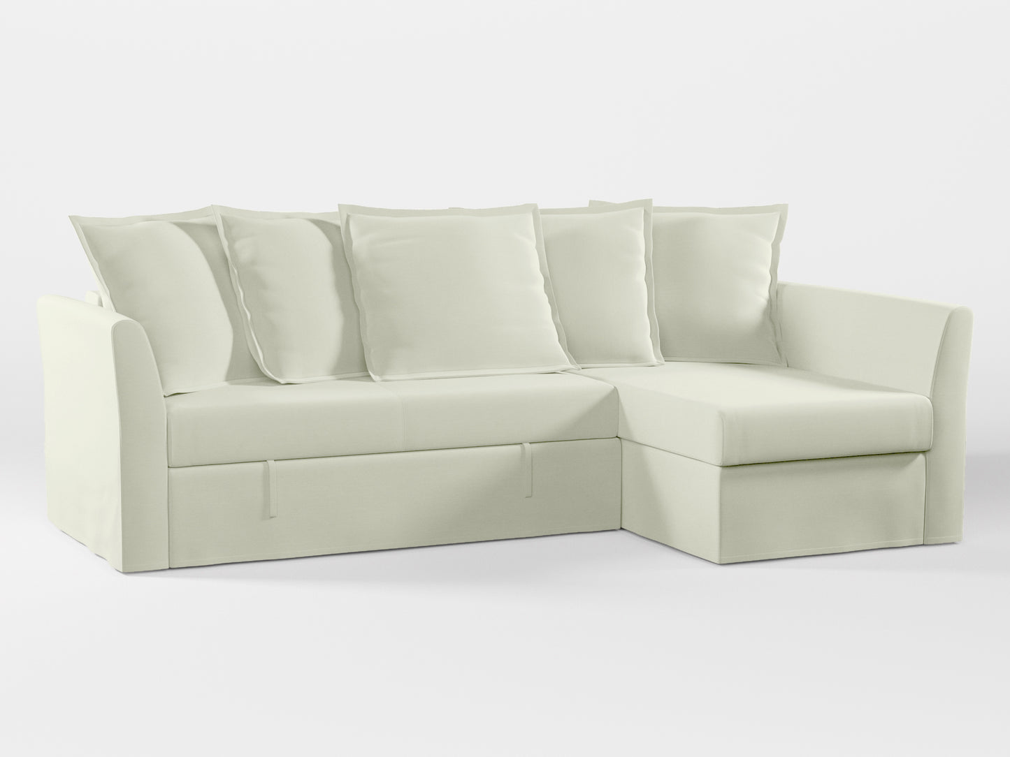 Ikea HOLMSUND Corner sofa-bed cover (with 5 pillows covers) made by Covereo in upholstery named PECADLY Ivory Touch