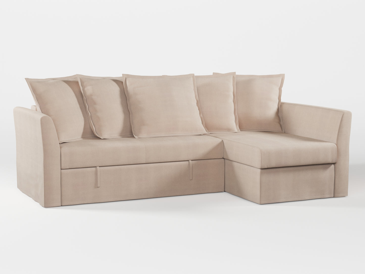 Ikea HOLMSUND Corner sofa-bed cover (with 5 pillows covers) made by Covereo in upholstery named TUNSO Nude Four