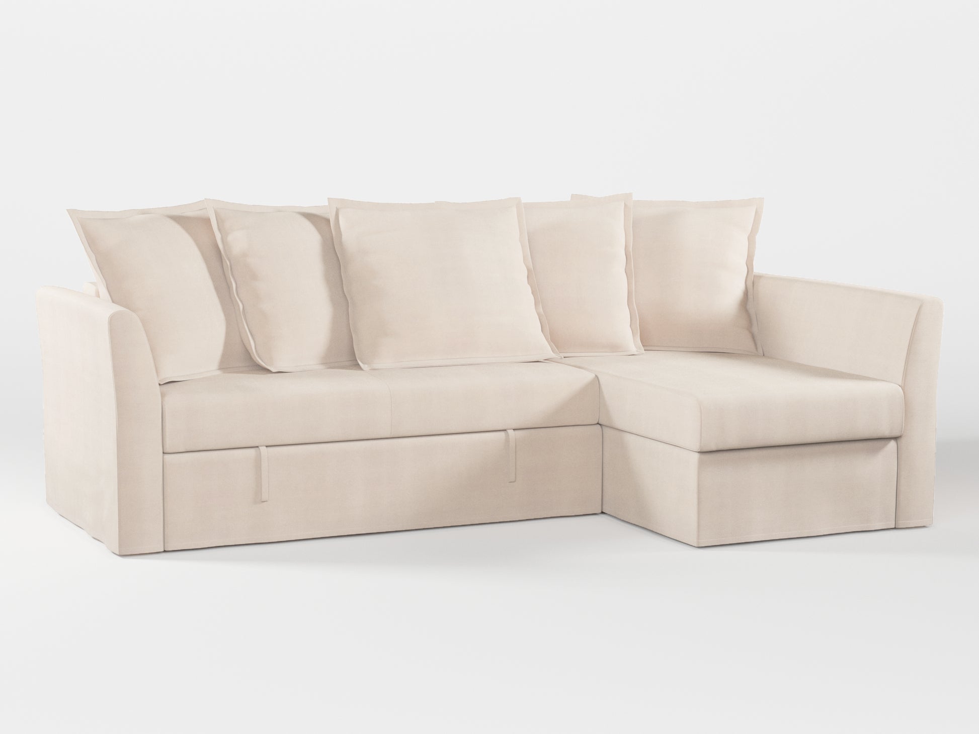 Ikea HOLMSUND Corner sofa-bed cover (with 5 pillows covers) made by Covereo in upholstery named TUNSO Nude Two