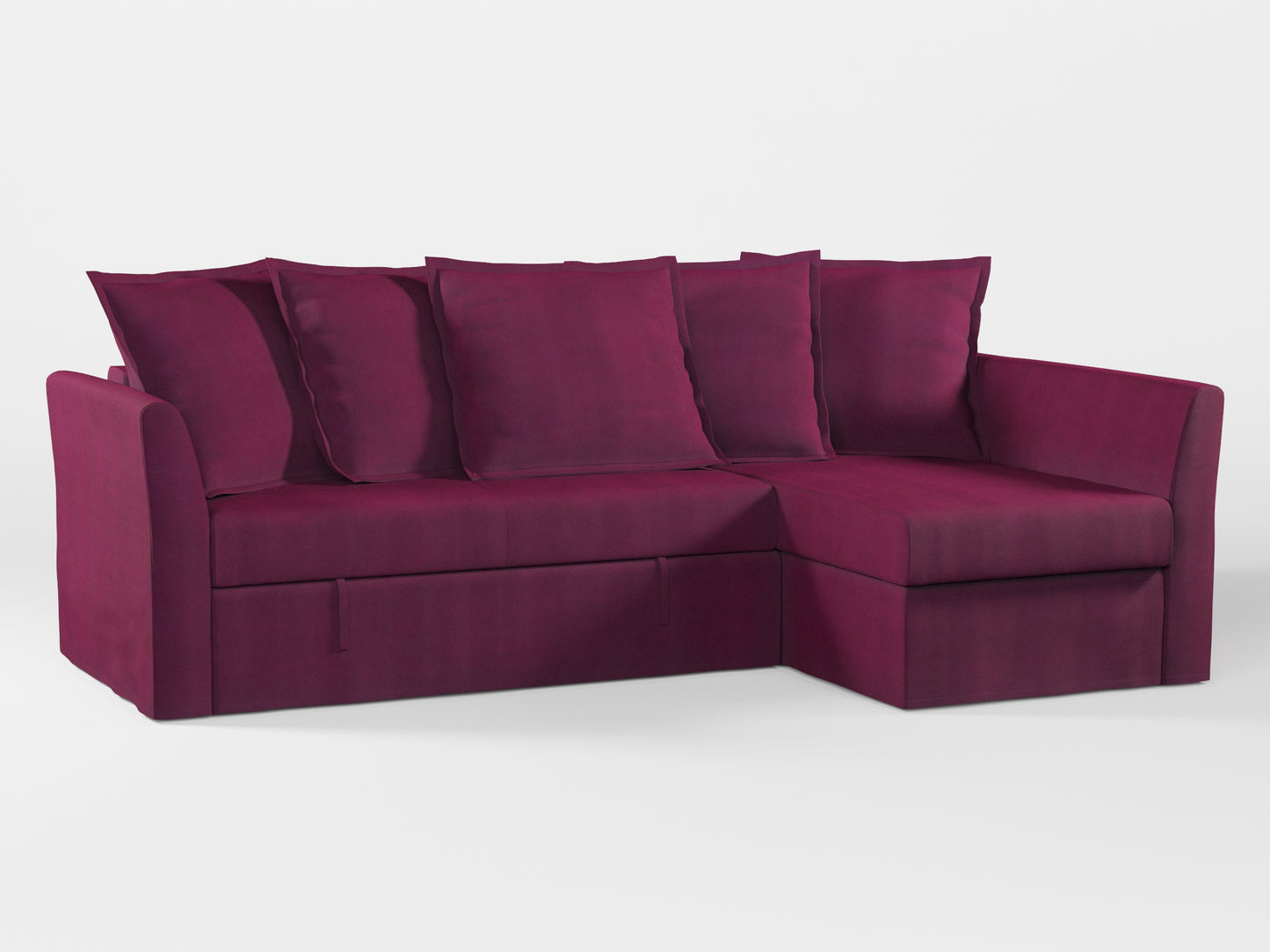 Ikea HOLMSUND Corner sofa-bed cover (with 5 pillows covers) made by Covereo in upholstery named TUNSO Violet Pansy