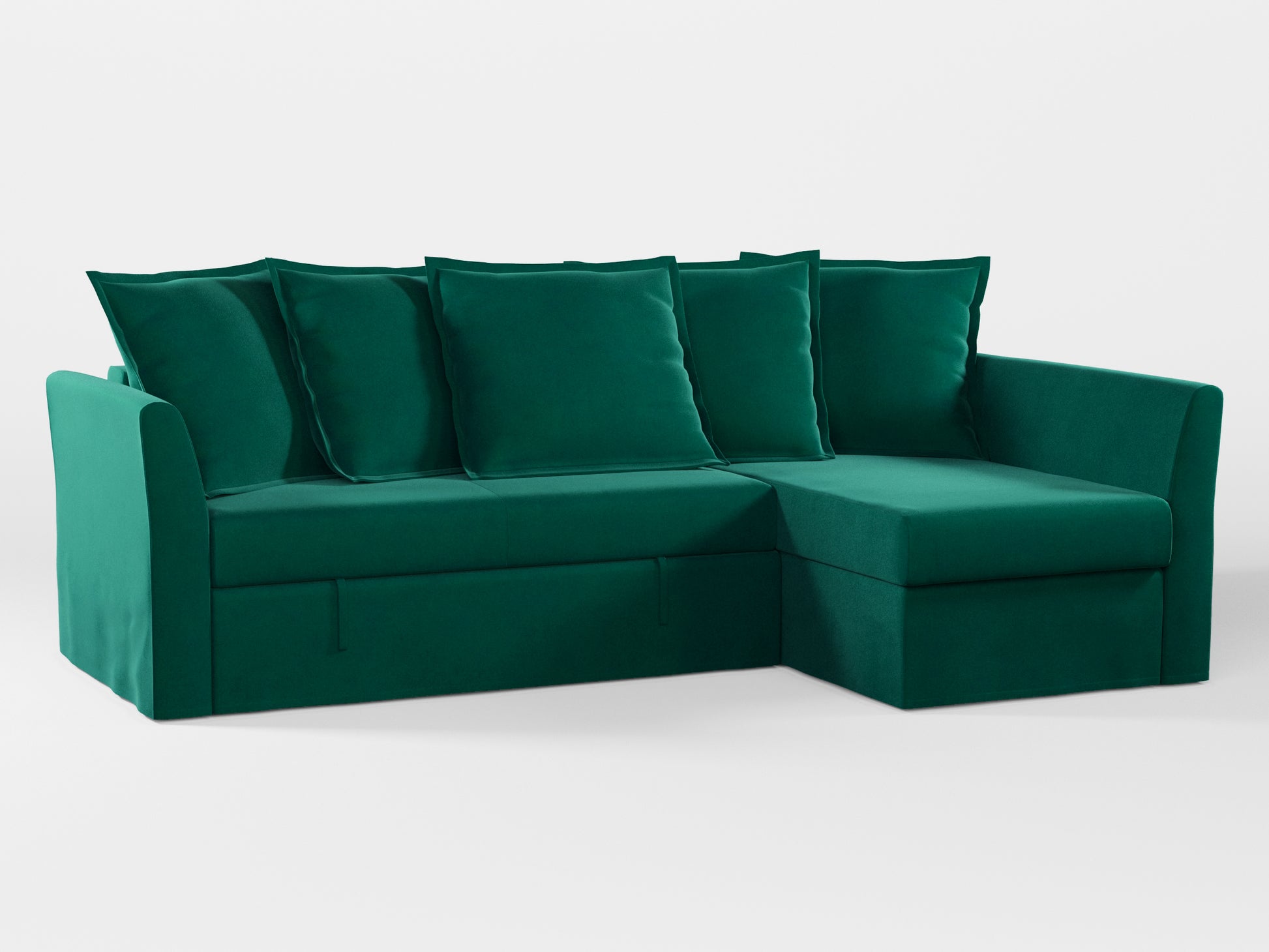 Ikea HOLMSUND Corner sofa-bed cover (with 5 pillows covers) made by Covereo in upholstery named VELVET Dark Teal