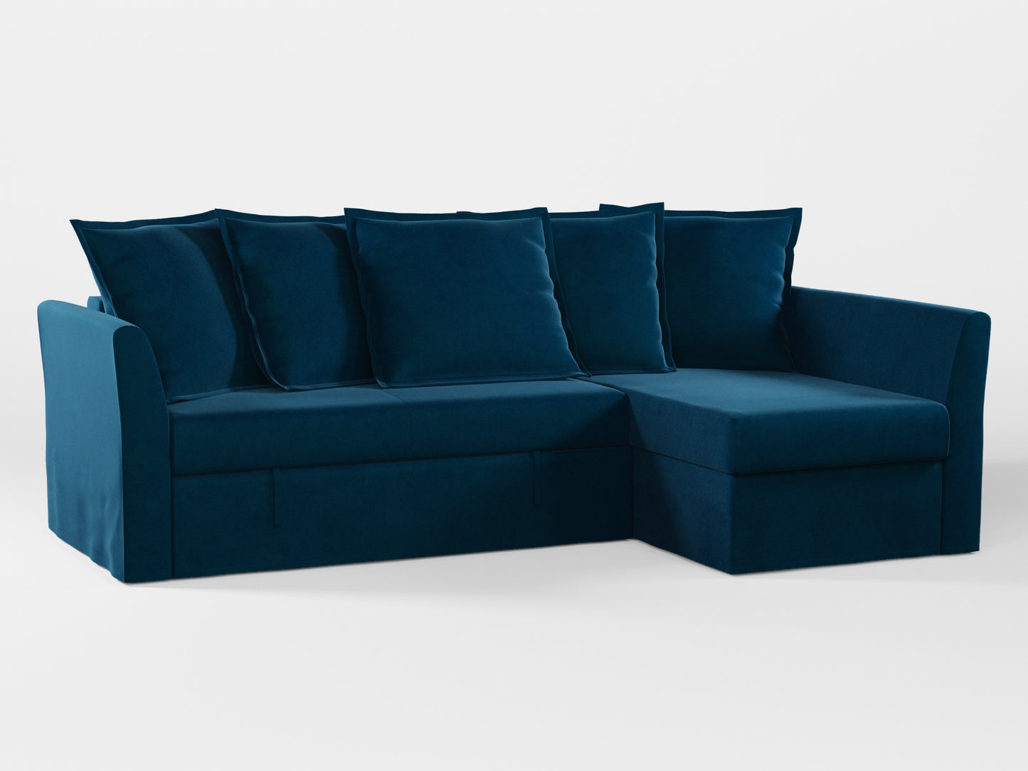 Ikea HOLMSUND Corner sofa-bed cover (with 5 pillows covers) made by Covereo in upholstery named VELVET In the Navy