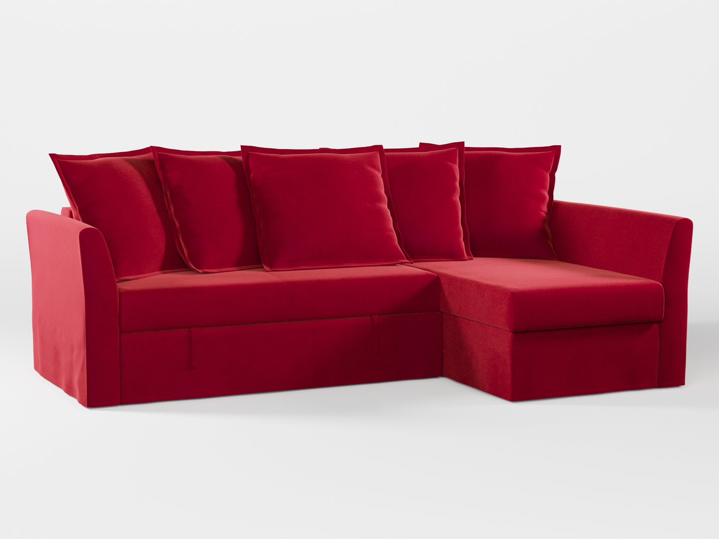 Ikea HOLMSUND Corner sofa-bed cover (with 5 pillows covers) made by Covereo in upholstery named VELVET Intense Red