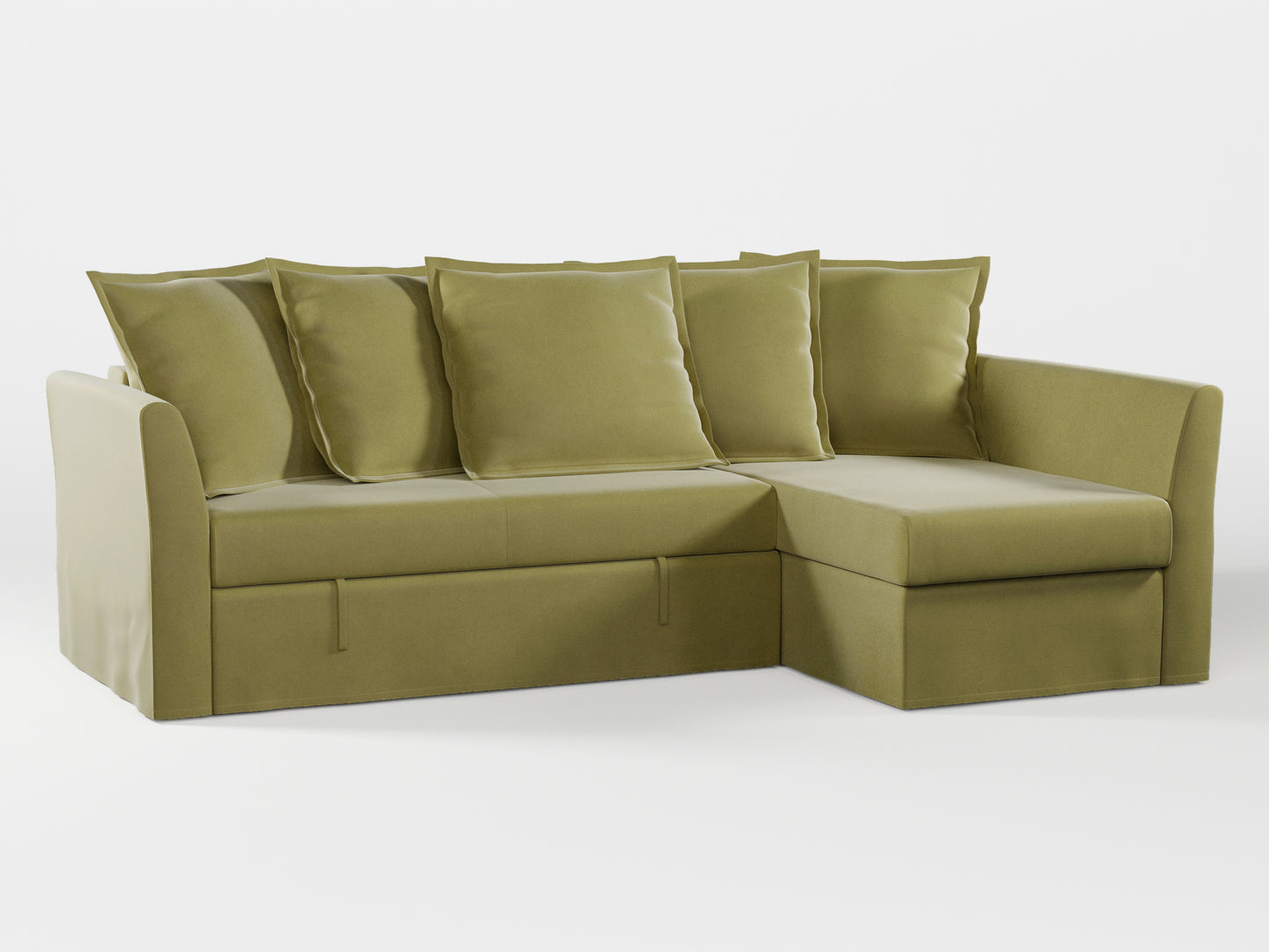 Ikea HOLMSUND Corner sofa-bed cover (with 5 pillows covers) made by Covereo in upholstery named VELVET Olive Dream