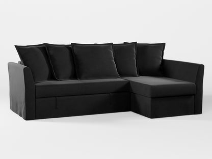 Ikea HOLMSUND Corner sofa-bed cover (with 5 pillows covers) made by Covereo in upholstery named VELVET Shiny Black