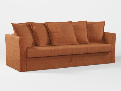 Ikea HOLMSUND Three-seat sofa-bed cover (with 5 pillows covers) made by Covereo in upholstery named COSY Autumn Leaves