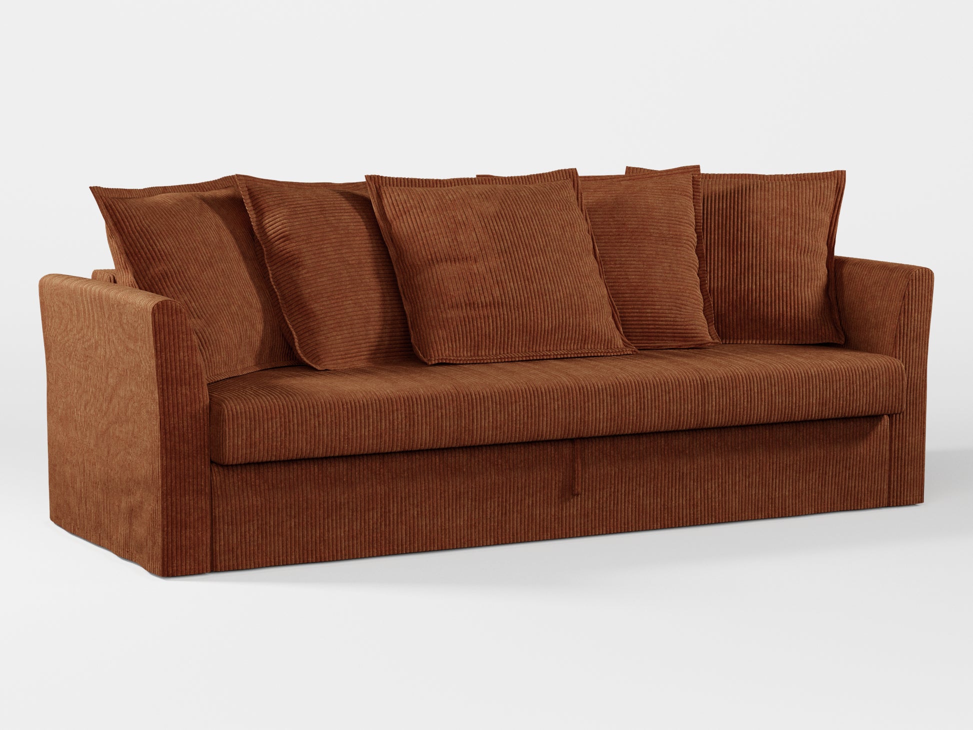 Ikea HOLMSUND Three-seat sofa-bed cover (with 5 pillows covers) made by Covereo in upholstery named COSY Chestnut